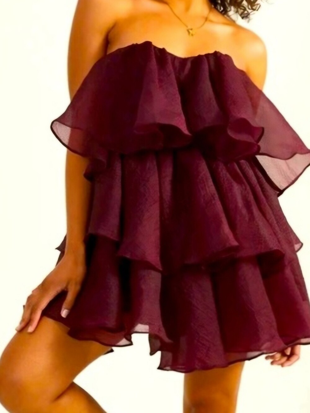 Altar'd State Strapless Layered Ruffle Mini Dress - Burgundy